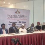 100-year-old Chairman of the Board of Trustees of the Full Gospel Business Men’s Fellowship International (FGBMFI), Nigeria, Dr. Olusola Ajolore (in white) surrounded by other officials of the Full Gospel Business Men’s Fellowship International – Nigeria