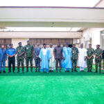 Secretary to the Government of the Federation, George Akume (8th left), flanked by Nigeria’s Service Chiefs, Minister of Defence, General Christopher Musa (rtd.); Minister of State for Defence, Bello Muhammad Matawalle; National Security Adviser, Nuhu Ribadu; Special Adviser to the President on Homeland Security, Major General Adeyinka Famadewa (rtd.), and some Permanent Secretaries in the Office of the Secretary to the Government of the Federation (OSGF), during the inauguration of the Committee for the Preparation of a National Threat Assessment and Five-Year Strategic Defence and Security Operations Plan in Abuja on Wednesday, August 26, 2026