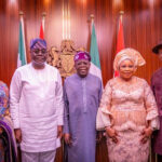 From left: Wife of the Head of Service, Olawunmi Enitan, Head of Civil Service of the Federation (HoCSF), Abel Enitan, President Bola Tinubu, former Head of Civil Service of the Federation (HoCSF), Mrs Didi Walson-Jack, and her husband, Nimi Wilson-Jack, at the swearing-in ceremony of the HoCSF at the State House, Abuja. Thursday, August 27, 2026
