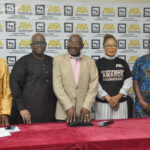 Obinna Chilekezi, Insurance Researcher; Hakeem Ogunniran, founder/CEO, Eximia Realty Co Ltd; Ogala Osoka; Faith Ughwode, CEO, Almond Production Ltd, all members of the Panel, and Prof Olajide Fadun, Almond’s Consultant, at the press brief