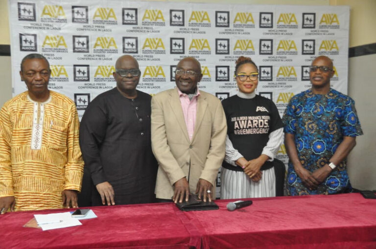 Obinna Chilekezi, Insurance Researcher; Hakeem Ogunniran, founder/CEO, Eximia Realty Co Ltd; Ogala Osoka; Faith Ughwode, CEO, Almond Production Ltd, all members of the Panel, and Prof Olajide Fadun, Almond's Consultant, at the press brief