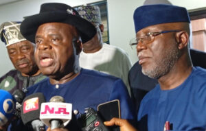 Bayelsa State Governor, Douye Diri, addressing the media at the end of the NGF meeting
