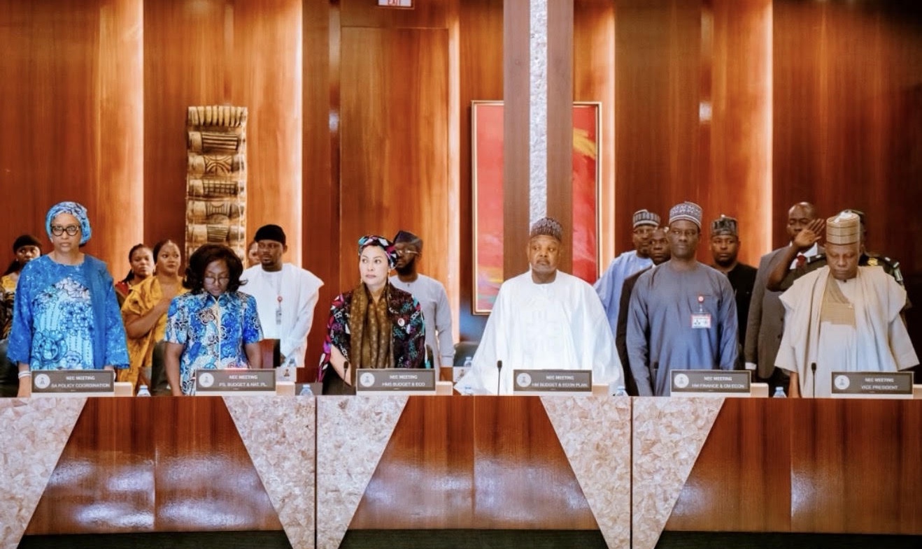 From left: Special Adviser on Policy Coordination to the President, Hadiza Bala Usman, Permanent Secretary, Federal Ministry of Budget and Economic Planning Dr. Deborah Odoh, Minister of State for Finance, Doris Uzoka-Anite, Minister of Budget and Economic Planning, Atiku Bagudu, Minister of Finance and Coordinating Minister of the Economy, Taiwo Oyedele and Vice President Kashim Shettima during National Economic Council meeting at the Presidential Villa in Abuja on Thursday (27/08/2026)